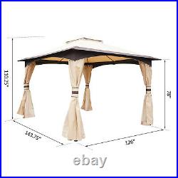 10' x 12' Outdoor Patio 2-tier roof Gazebo Canopy Steel Frame with Mesh Sidewalls