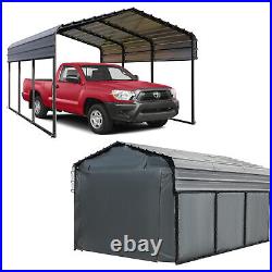 10' x 15' Gray Outdoor Carport Heavy Duty Metal Canopy Car Shelter with Sidewall