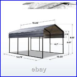 10' x 15' Gray Outdoor Carport Heavy Duty Metal Canopy Car Shelter with Sidewall