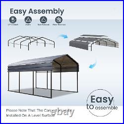 10' x 15' Gray Outdoor Carport Heavy Duty Metal Canopy Car Shelter with Sidewall