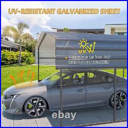 10' x 15' Gray Outdoor Carport Heavy Duty Metal Canopy Car Shelter with Sidewall