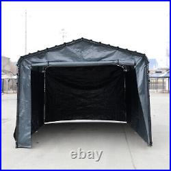 10' x 15' Gray Outdoor Carport Heavy Duty Metal Canopy Car Shelter with Sidewall