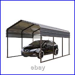 10' x 15' Gray Outdoor Carport Heavy Duty Metal Canopy Car Shelter with Sidewall