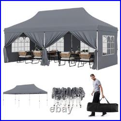 10 x 20 FT Canopy with 6 Detachable Sidewalls Carrying Bag Outdoor Event Gray