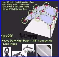 10' x 20' Heavy Duty 1-3/8'' Carport Canopy Kit White NO PIPE POLES INCLUDED