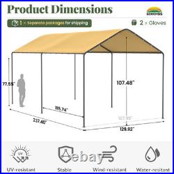 10' x 20' Heavy Duty Enclosed Garage All-Season Carport Car Canopy with Tarp