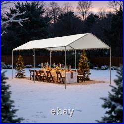 10' x 20' Heavy Duty White Garage All-Season Outdoor Carport Canopy with Tarp
