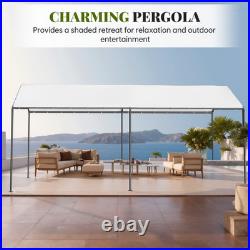10' x 20' Heavy Duty White Garage All-Season Outdoor Carport Canopy with Tarp