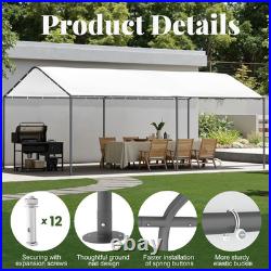 10' x 20' Heavy Duty White Garage All-Season Outdoor Carport Canopy with Tarp