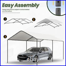 10' x 20' Heavy Duty White Garage All-Season Outdoor Carport Canopy with Tarp