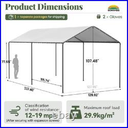 10' x 20' Heavy Duty White Garage All-Season Outdoor Carport Canopy with Tarp