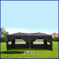 10'x 20'Party Tent Patio Easy Pop-Up Black Wedding Gazebo Canopy Marquee With6Wall