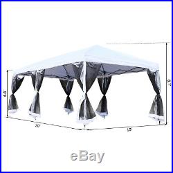 10' x 20' Pop Up Party Tent Outdoor Shelter with 6 Mesh Sidewalls Cream White
