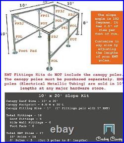 10' x 20' Slope, Lean-to Canopy Fittings Kits, DIY Metal Carport Frame Parts