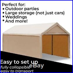 10 x 20 ft Heavy Duty Carport Car Canopy Versatile Shelter with Sidewalls Beige