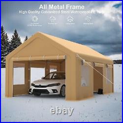 10 x 20 ft Heavy Duty Carport with Sidewall & Doors Portable Canopy For Car