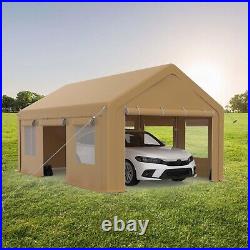 10 x 20 ft Heavy Duty Carport with Sidewall & Doors Portable Canopy For Car