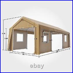 10 x 20 ft Heavy Duty Carport with Sidewall & Doors Portable Canopy For Car