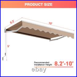 10 x 8.2 FT Retractable Awning Sunshade Easy Opening Manual Crank Handle Canopy
