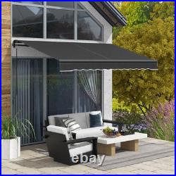 10' x 8' Manual Retractable Patio Awning Sun Shade UV Resistant Dark Gray