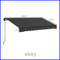 10' x 8' Manual Retractable Patio Awning Sun Shade UV Resistant Dark Gray