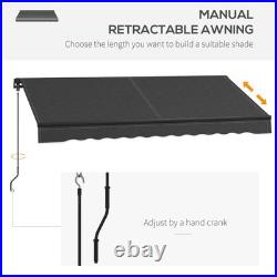 10' x 8' Manual Retractable Patio Awning Sun Shade UV Resistant Dark Gray