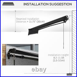 10' x 8' Manual Retractable Patio Awning Sun Shade UV Resistant Dark Gray