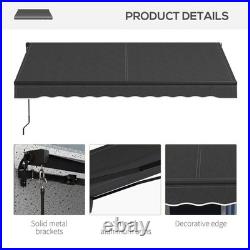 10' x 8' Manual Retractable Patio Awning Sun Shade UV Resistant Dark Gray
