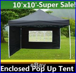 10'x10' Enclosed Pop Up Canopy Party Folding Tent Gazebo Black E Model