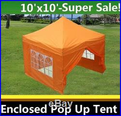 10'x10' Enclosed Pop Up Canopy Party Folding Tent Gazebo Orange E Model