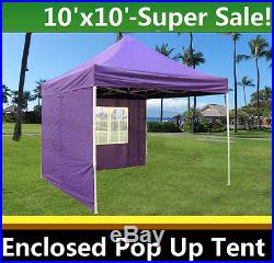 10'x10' Enclosed Pop Up Canopy Party Folding Tent Gazebo Purple E Model