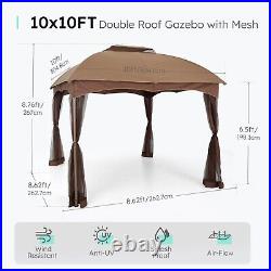 10' x10' Outdoor Canopy Shelter Patio Gazebo Tent with Mosquito Netting Sidewall