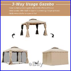 10'x10' Outdoor Garden Gazebo Patio Canopy Sun Shelter Aluminum 2-Tier Mesh