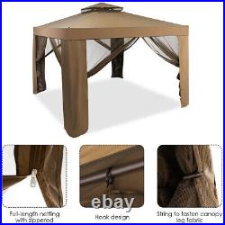 10'x10' Outdoor Gazebo Patio Tents Garden Canopy Shelter With Netting, Brown
