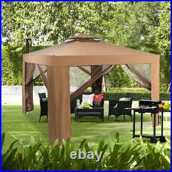 10'x10' Outdoor Gazebo Patio Tents Garden Canopy Shelter With Netting, Brown