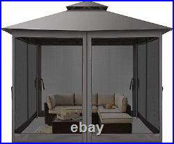 10'x10' Outdoor Hardtop Gazebo Aluminum Frame withNettings Curtains Double Roof&