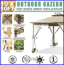 10'x10' Outdoor Hardtop Gazebo Aluminum Frame withNettings Curtains Double Roof US