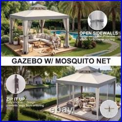 10'x10'Patio Gazebo Canopy Tent withRemovable Netting & J-Shaped Ceiling Hook