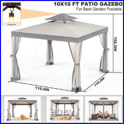 10'x10'Patio Gazebo Canopy Tent withRemovable Netting & J-Shaped Ceiling Hook