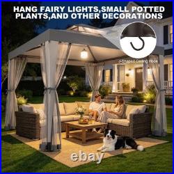10'x10'Patio Gazebo Canopy Tent withRemovable Netting & J-Shaped Ceiling Hook