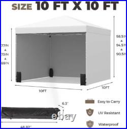 10'x10' Pop Up Canopy Tent with 3 Sidewall, Portable Shelter Gazebo Camping White