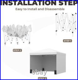 10'x10' Pop Up Canopy Tent with 3 Sidewall, Portable Shelter Gazebo Camping White