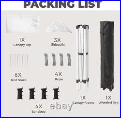 10'x10' Pop Up Canopy Tent with 3 Sidewall, Portable Shelter Gazebo Camping White