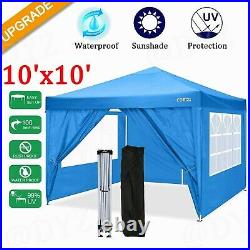 10'x10' Pop Up Commercial Instant Gazebo Tent, Fully Waterproof. With-4Sidewalls