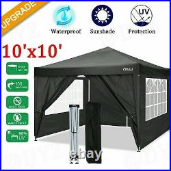 10'x10' Pop-up Canopy Folding Gazebo Oxford Cloth Awning Tent With 4 Side Walls