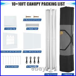 10'x10' Pop up Canopy Tent Heavy Duty Outdoor Instant Gazebo with 4 Sidewalls