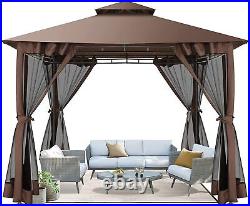 10'x10' Portable Gazebo Outdoor Aluminum Gazebo for Patio Heavy Duty Double Roof