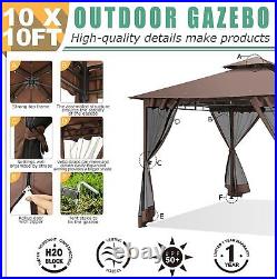 10'x10' Portable Gazebo Outdoor Aluminum Gazebo for Patio Heavy Duty Double Roof