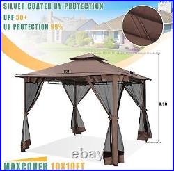 10'x10' Portable Gazebo Outdoor Aluminum Gazebo for Patio Heavy Duty Double Roof