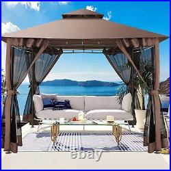 10'x10' Portable Gazebo Outdoor Aluminum Gazebo for Patio Heavy Duty Double Roof